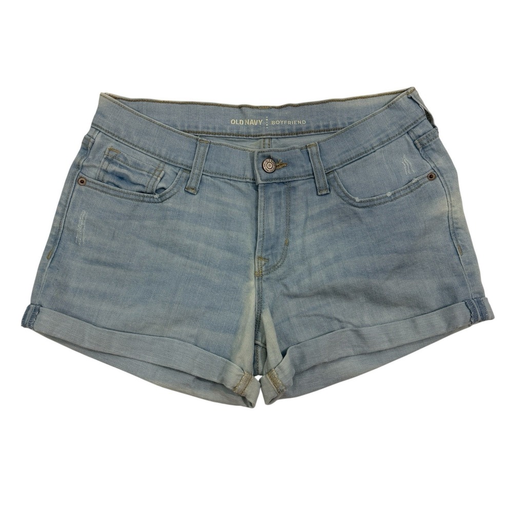 Old Navy Boyfriend Cuffed Denim Blue Jean Shorts Light Wash Cotton Stretch Sz 4
